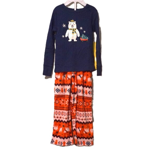 Cat & Jack 2 Piece Pajamas Navy Top with Polar Bear Fleece Bottoms Boy’s 18 Mont - Picture 1 of 6